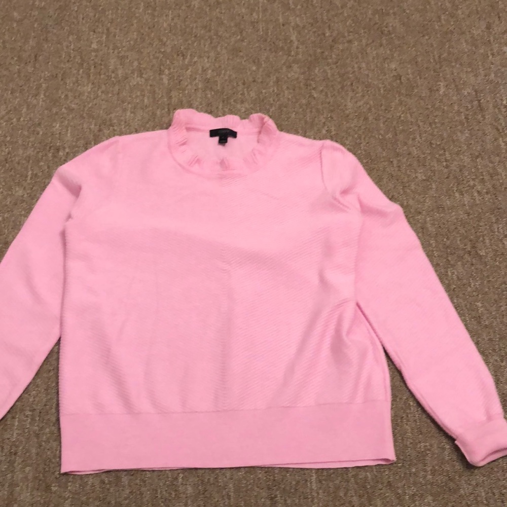 Beautiful J Crew pink ruffle neck sweater.